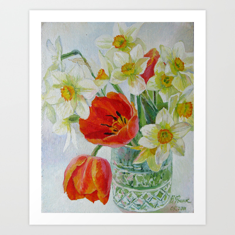 Still Life Spring Flowers Original Oil Painting Art Print By