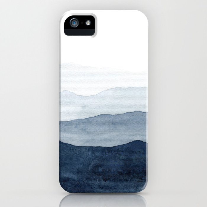 indigo abstract watercolor mountains iphone case