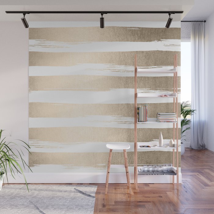 White Gold Sands Painted Thick Stripes Wall Mural