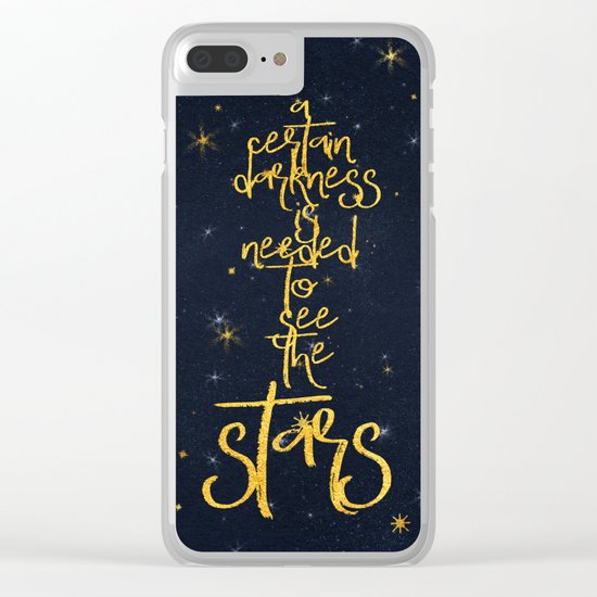 Darkness-Stars - sparkling night gold glitter effect typography on #Society6 Clear iPhone Case