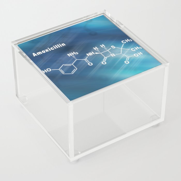 Amoxicillin, antibiotic drug, Structural chemical formula Acrylic Box