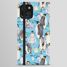 Joyful Penguins family - blue iPhone Wallet Case