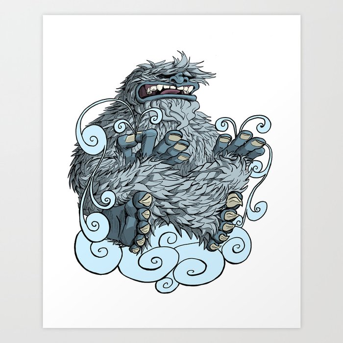 Yeti in the Mountains - Blue Mini Art Print by Lathe and Quill