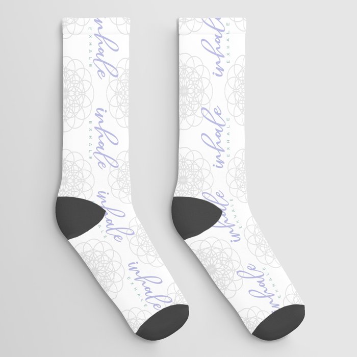 Inhale Exhale typographic quotes inscription with sacred geometry Socks