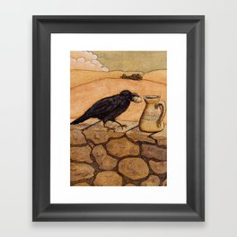 Crow and Pitcher from Aesop's Fables - Necessity is the mother of invention Framed Art Print
