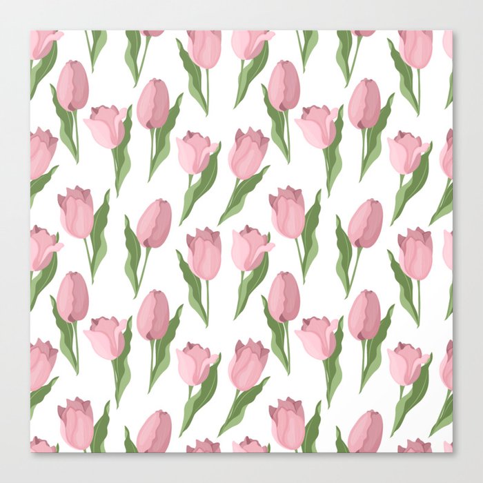 Seamless pattern of pale pink tulips Canvas Print