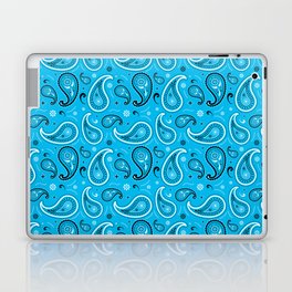 Black and White Paisley Pattern on Turquoise Background Laptop Skin