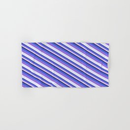 [ Thumbnail: Dark Slate Blue, Royal Blue, Purple, and Lavender Colored Striped/Lined Pattern Hand & Bath Towel ]