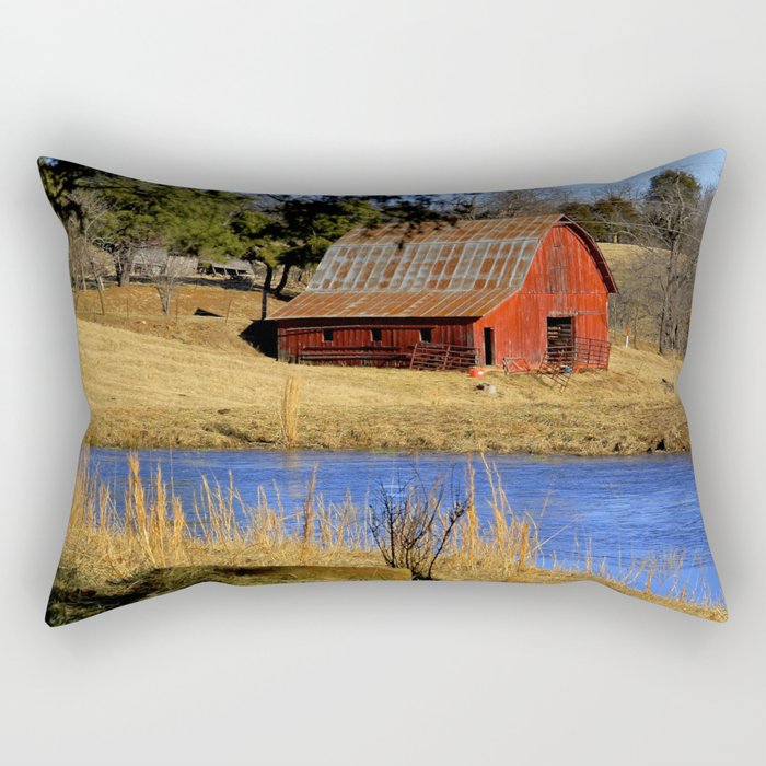 Country Red Barn, and Cobalt Blue Water Rectangular Pillow