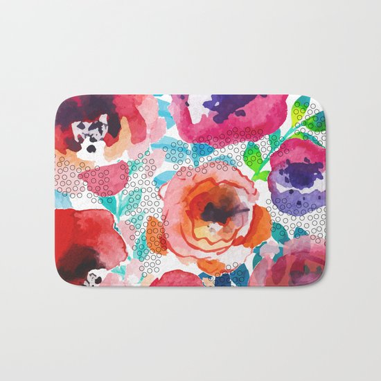 Watercolor flowers and circles Bath Mat