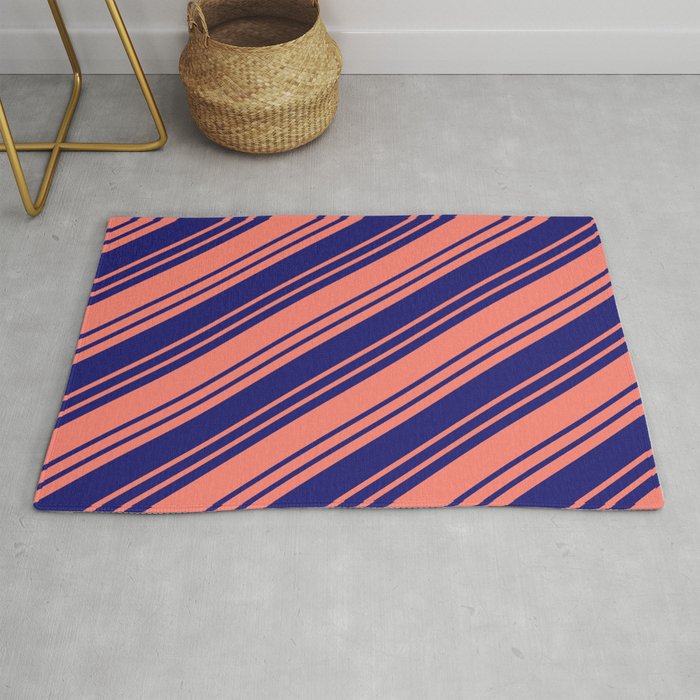 Salmon & Midnight Blue Colored Stripes/Lines Pattern Rug