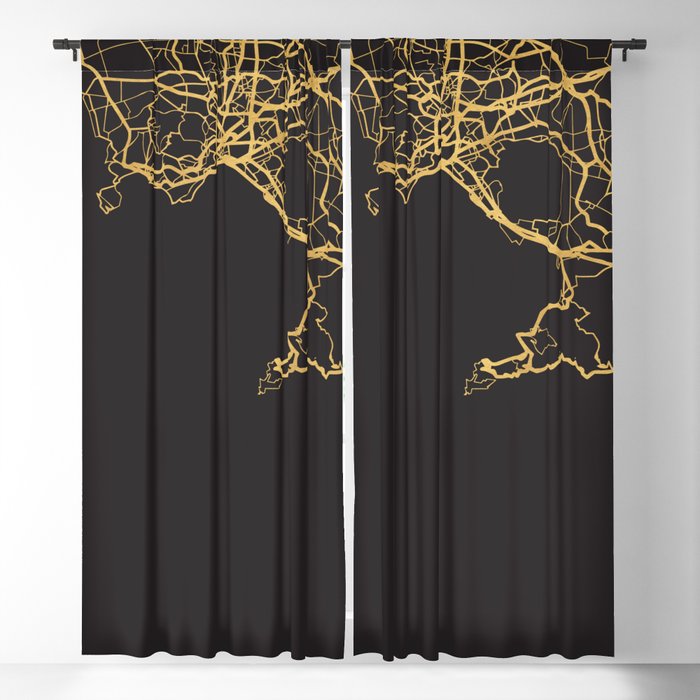 NAPLES ITALY GOLD ON BLACK CITY MAP Blackout Curtain