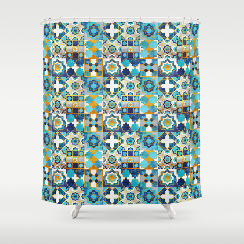 Spanish Moroccan Tiles Inspiration Turquoise Blue Golden Lines