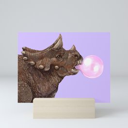 Triceratop Blowing Bubble Gum in Purple Mini Art Print