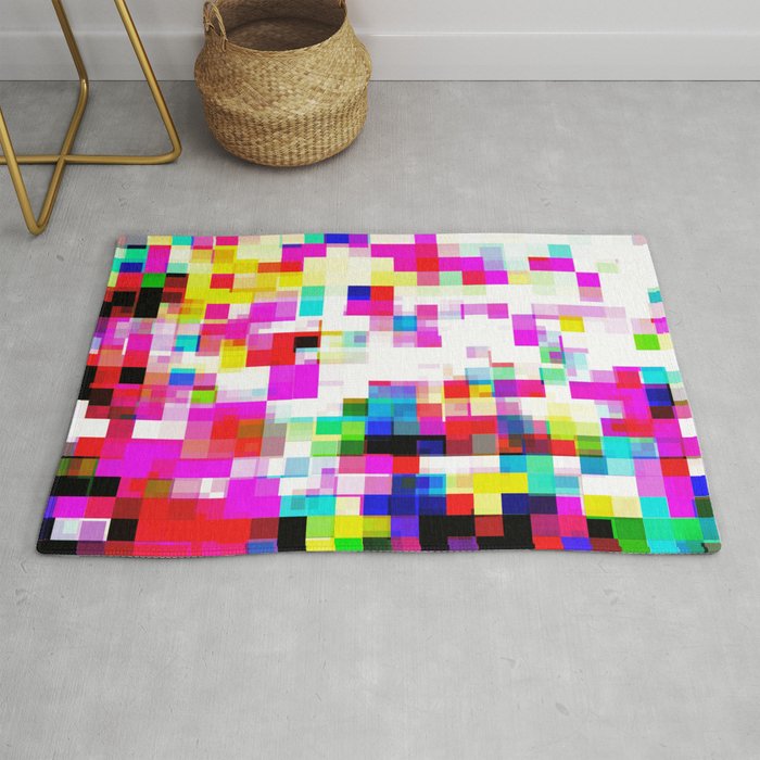 geometric pixel square pattern abstract background in pink blue yellow Rug