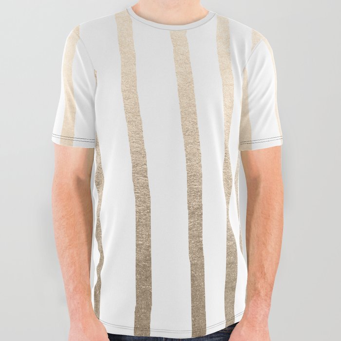 Simply Drawn Vertical Stripes in White Gold Sands All Over Graphic Tee