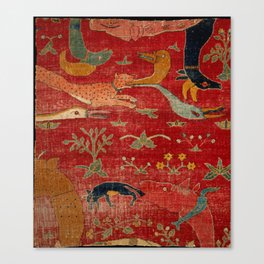 Animal Grotesques Mughal Carpet Fragment Digital Painting Canvas Print