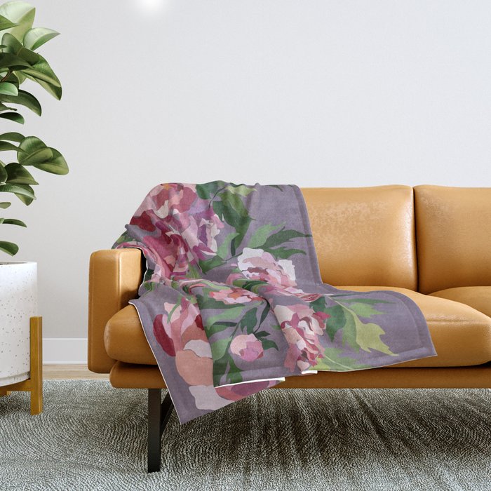 Happy peony lilac background Throw Blanket