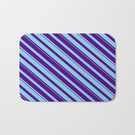 [ Thumbnail: Sky Blue & Indigo Colored Striped Pattern Bath Mat ]