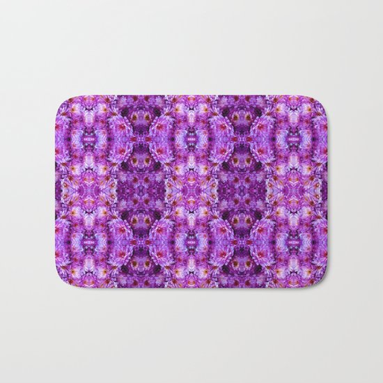 Violet Purple White Flower Pattern Bath Mat