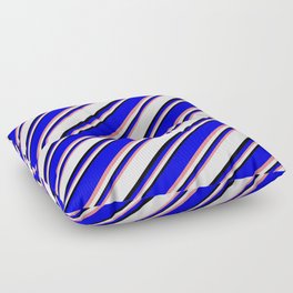 [ Thumbnail: Blue, Light Coral, Mint Cream & Black Colored Lined Pattern Floor Pillow ]