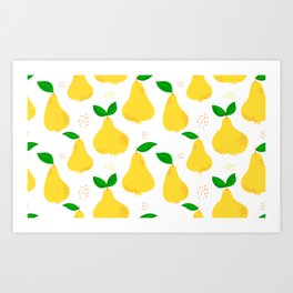 Yellow pear seamless pattern. Bright fruits design with hand drawn doodle dots Art Print