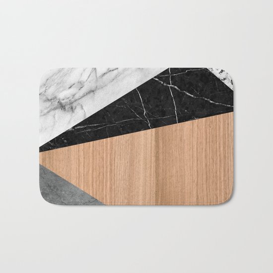 Marble, Garnite, Teak Wood Abstract Bath Mat