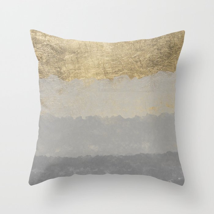 Geometrical ombre glacier gray gold watercolor Throw Pillow