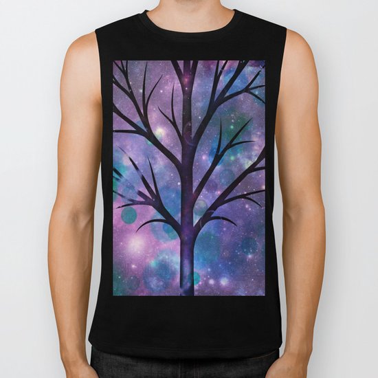Tree in a fairy-like blue lilac sparkle spring night Biker Tank