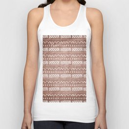 Brown and White Bow Tie Zig Zag Mud Cloth Pattern Unisex Tank Top