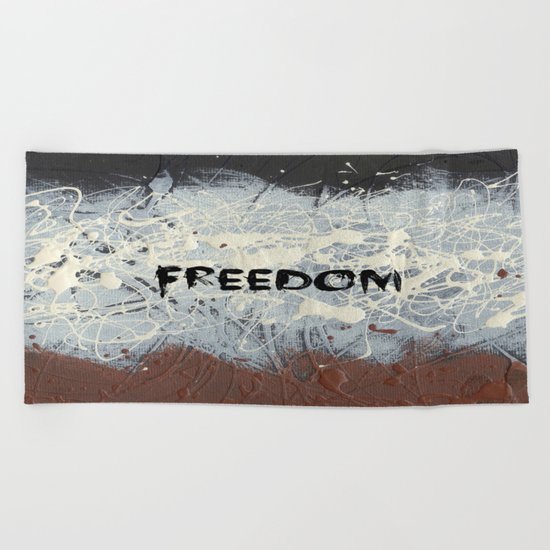 Freedom Pollock Rothko Inspired Black White Red - Modern Beach Towel