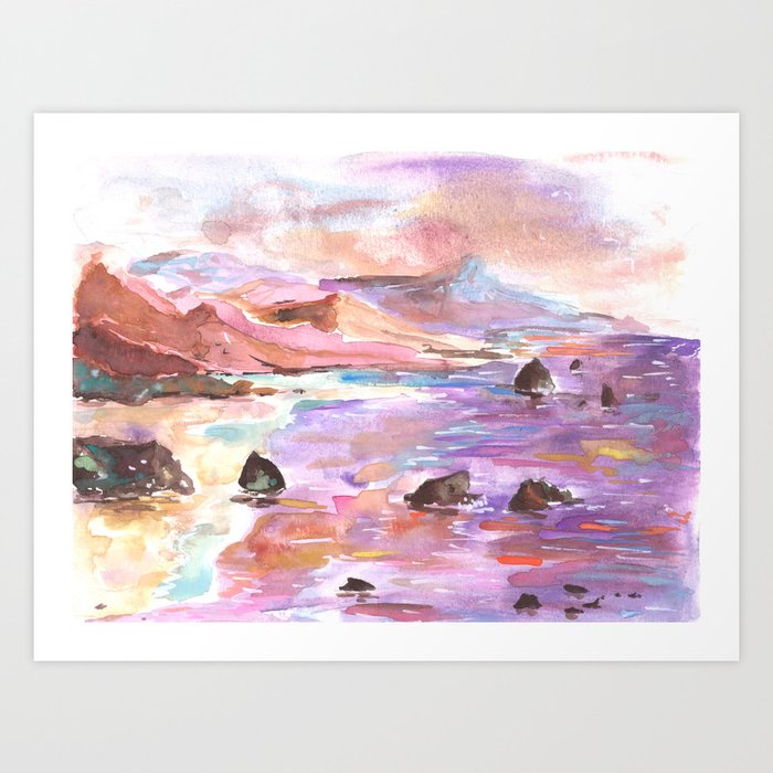 Coastal Dream Watercolor Painting of the West Coast Art Print by