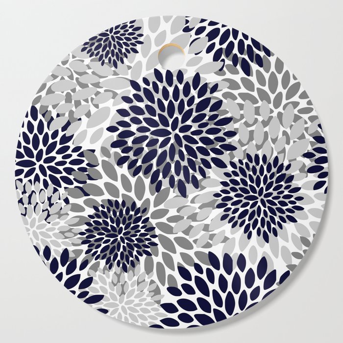 Abstract, Floral Prints, Navy Blue and Grey Cutting Board