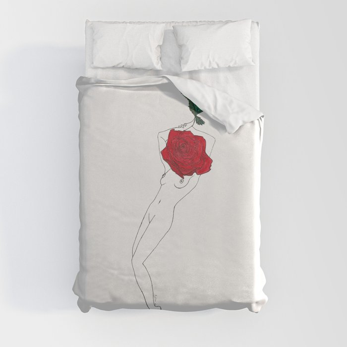 Red Rose Girl - Flower Woman illustration Duvet Cover