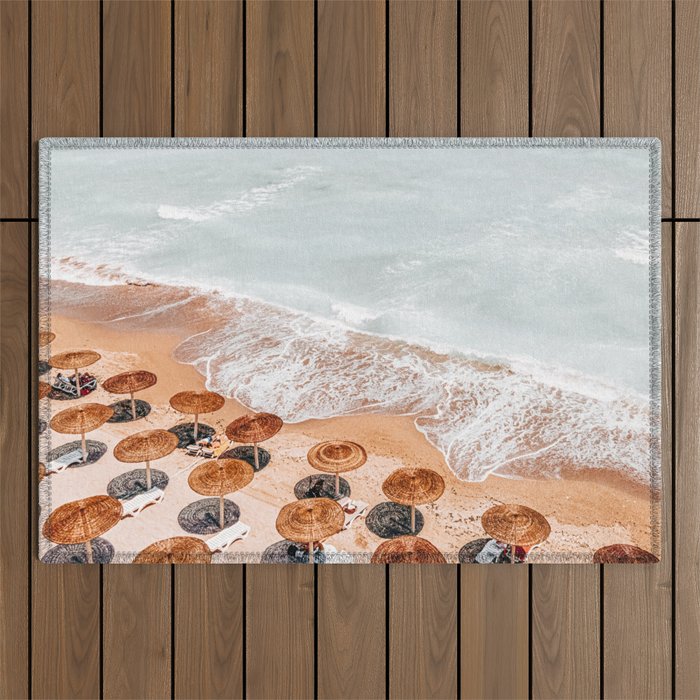 Summer Beach Umbrellas, Aerial Beach Australia Print, Ocean Waves Coastal Art Print, Round Umbrella Vibes Outdoor Rug