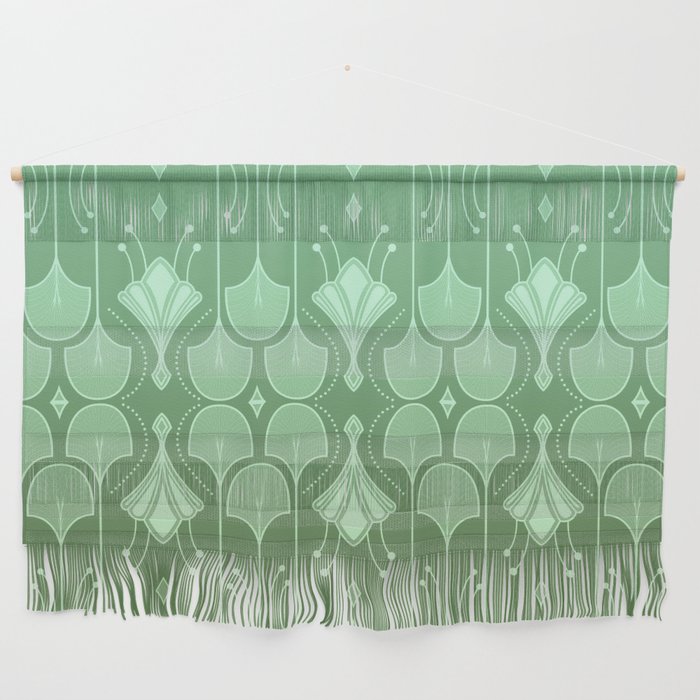 Art Deco Botanical Leaf Shapes Green Gradient Wall Hanging