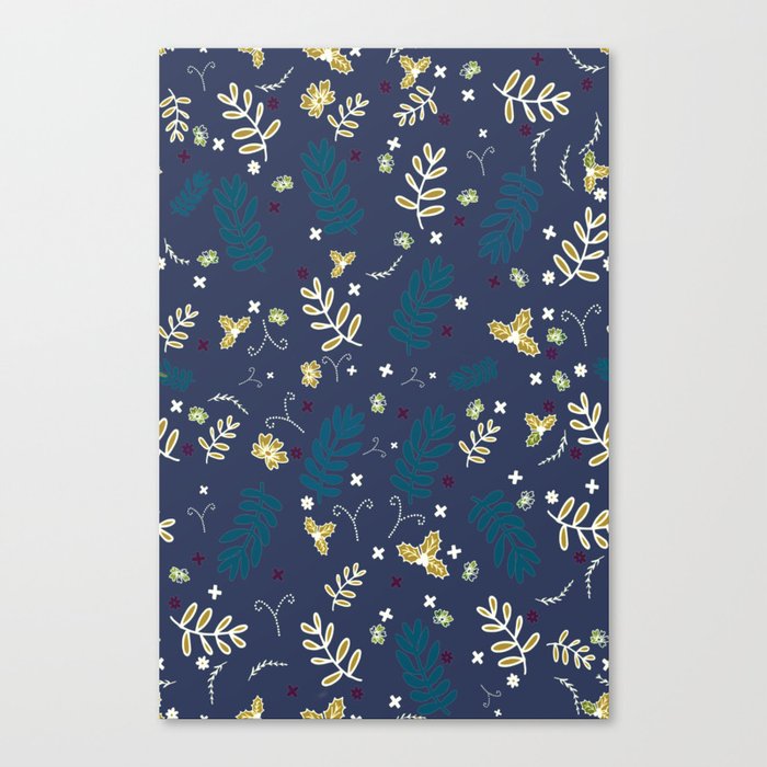 Deep Blue Plants abstract pattern art design Canvas Print