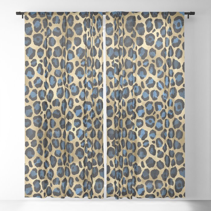 Blue And Gold Leopard  Sheer Curtain