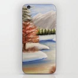 Winter snowing landscape, mountains, trees, river iPhone Skin