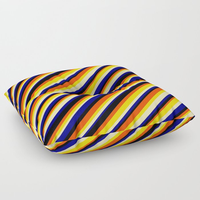 Eye-catching Red, Yellow, Beige, Blue & Black Colored Striped Pattern Floor Pillow