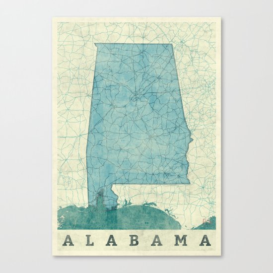 Alabama State Map Blue Vintage Canvas Print
