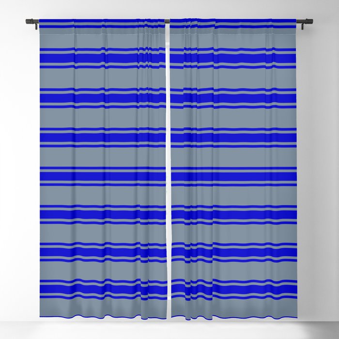 Light Slate Gray and Blue Colored Striped Pattern Blackout Curtain
