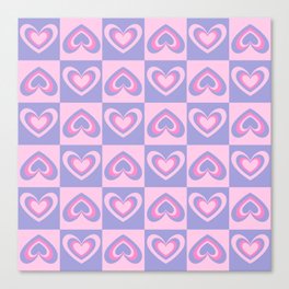Pastel Hearts + Checker Canvas Print