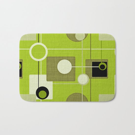 orbs and squares acid green Bath Mat