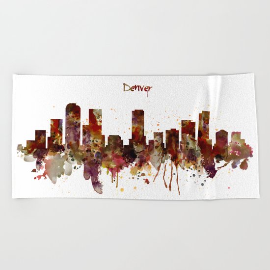 Denver Skyline Silhouette Beach Towel