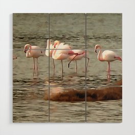 Six Flamingos Waterfowl Acrylic Art Wood Wall Art
