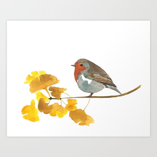 Enlightenment English Robin Watercolor Art Print