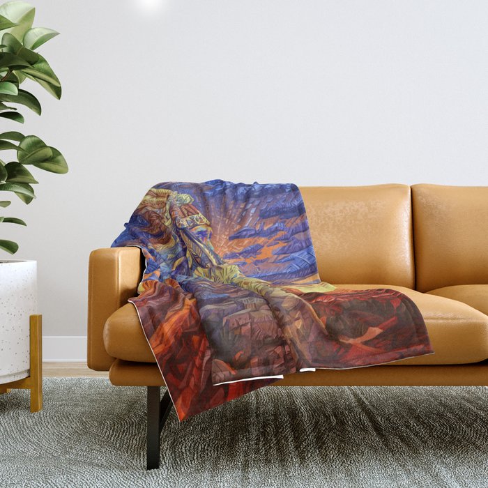 native american colorful portrait Throw Blanket