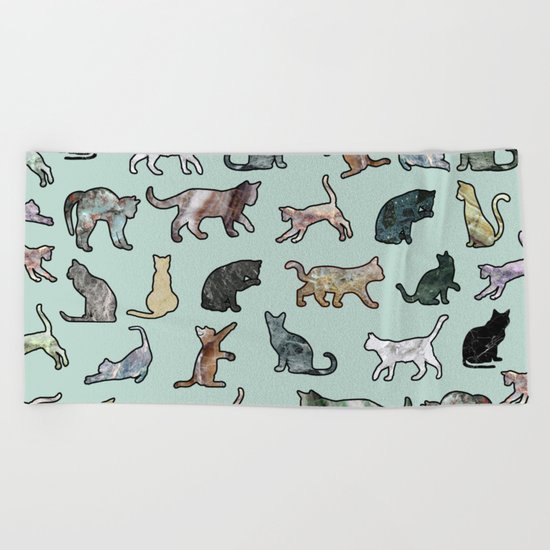 Cats shaped Marble - Mint Green Beach Towel