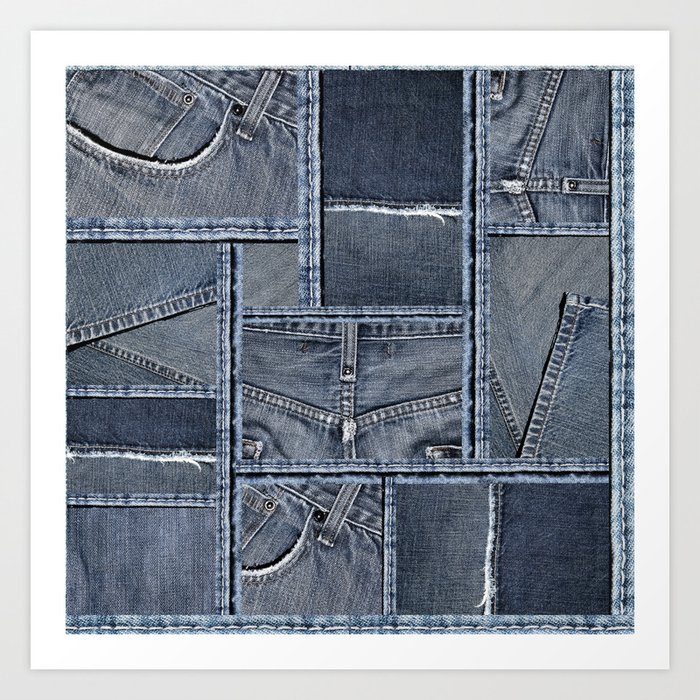 Blue Jeans Denim Patchwork Pattern Art Print